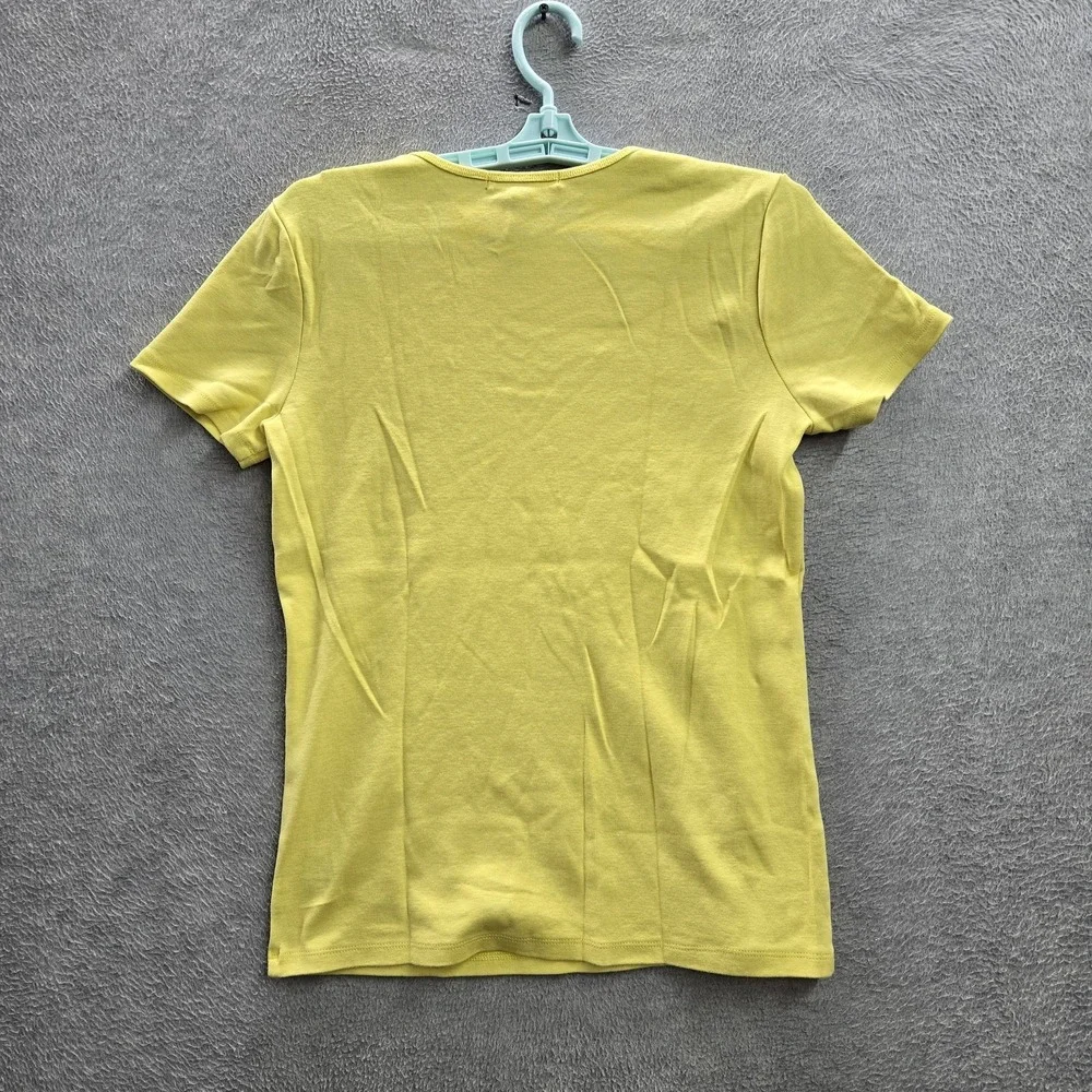 Lauren Ralph Women Shirt L Yellow Small Chest Logo Embroidery Crew‎ Neck